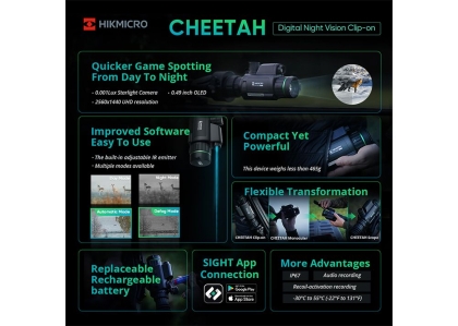 HikMicro Cheetah Clip-On 850 nm IR, Night Vision 3-în-1 UHD