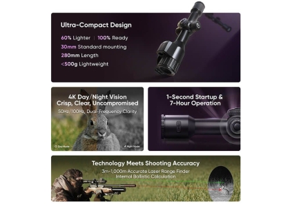 HikMicro Alpex 4K Lite A40E, Lunetă Night Vision 4K Ultra-Ușoară